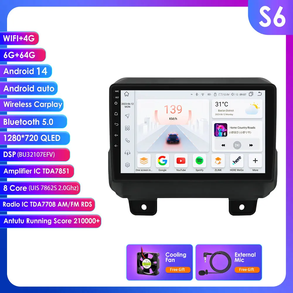 Hizpo 9" Draadloze CarPlay Android Auto Autoradio voor JEEP Wrangler JL Gladiator JT 2018-2023 Multimedia Draadloze Apple CarPlay Slimme Intelligente Systemen IPS Touchscreen Stereo Videospeler 2 Din