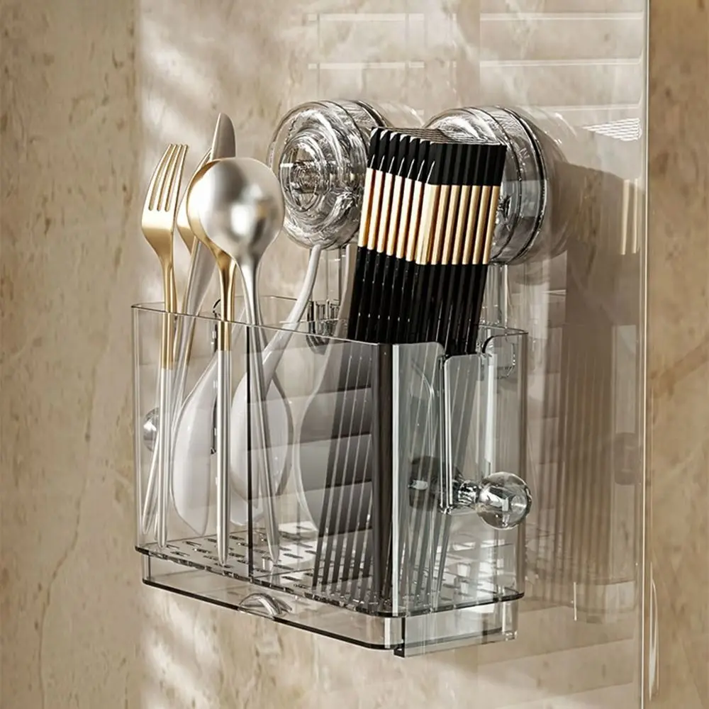 Пластиковая присоска, держатель для палочек для еды, большая емкость, влагостойкий ящик для хранения палочек для еды, настенный монтаж со сливным поддоном