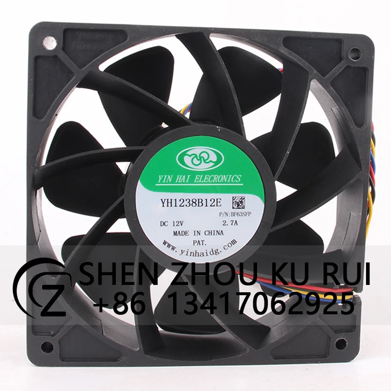 Case Fan Dual Ball Bearing for Yinhai YH1238B12E 12V 2.7A 120X120X38MM 12cm 12038 4 wires high power inverter cooling fan