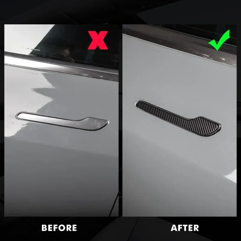 4 Stück schwarze Kohlefaser-Türgriffabdeckungen für Tesla Model 3 Model Y ABS-Aufkleberfolie kratzfestes Schutzzubehör – Detail 7