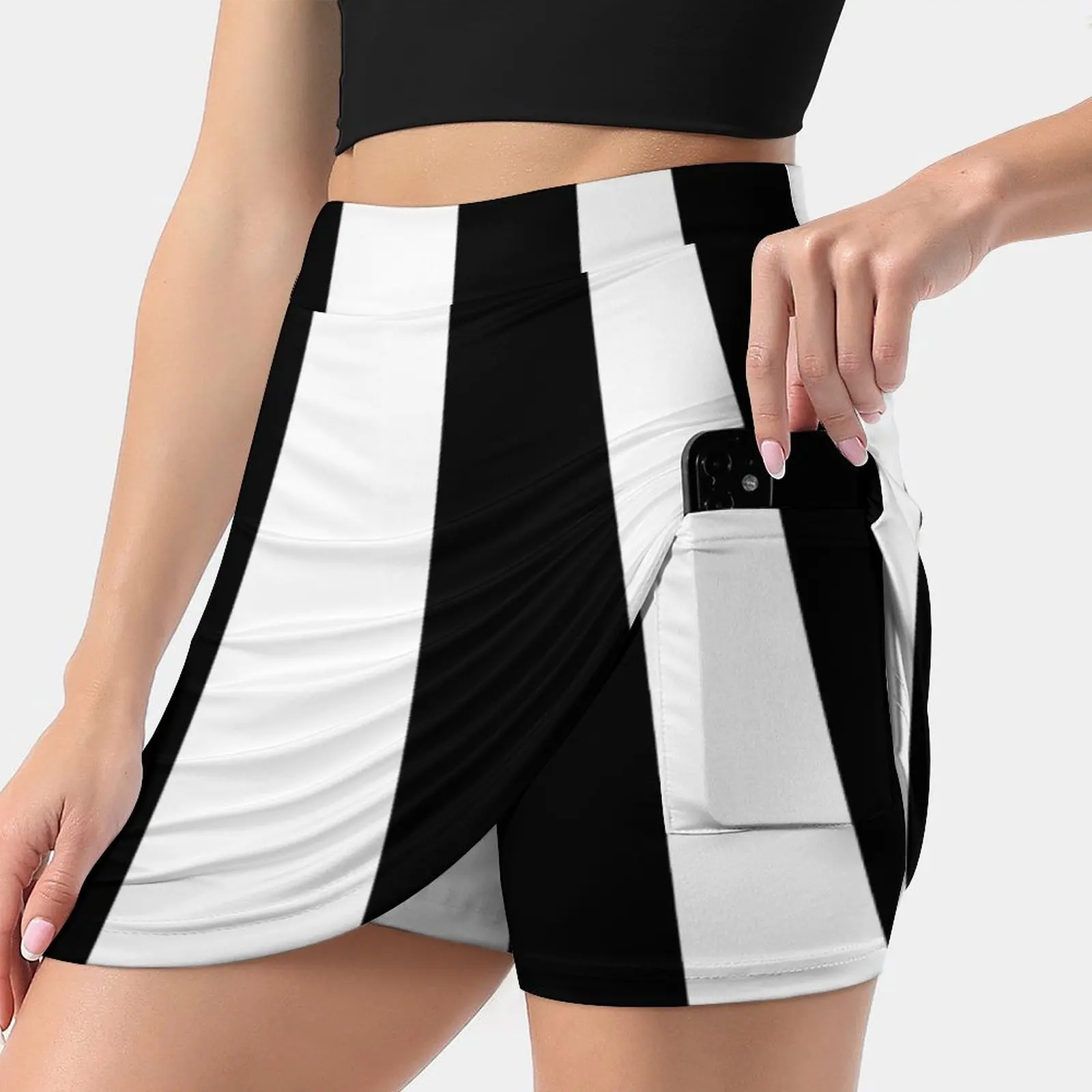 Retro Black And White Stripes Pattern Women's skirt With Pocket Vintage Skirt Printing A Line Skirts Summer Clothes Retro Mod