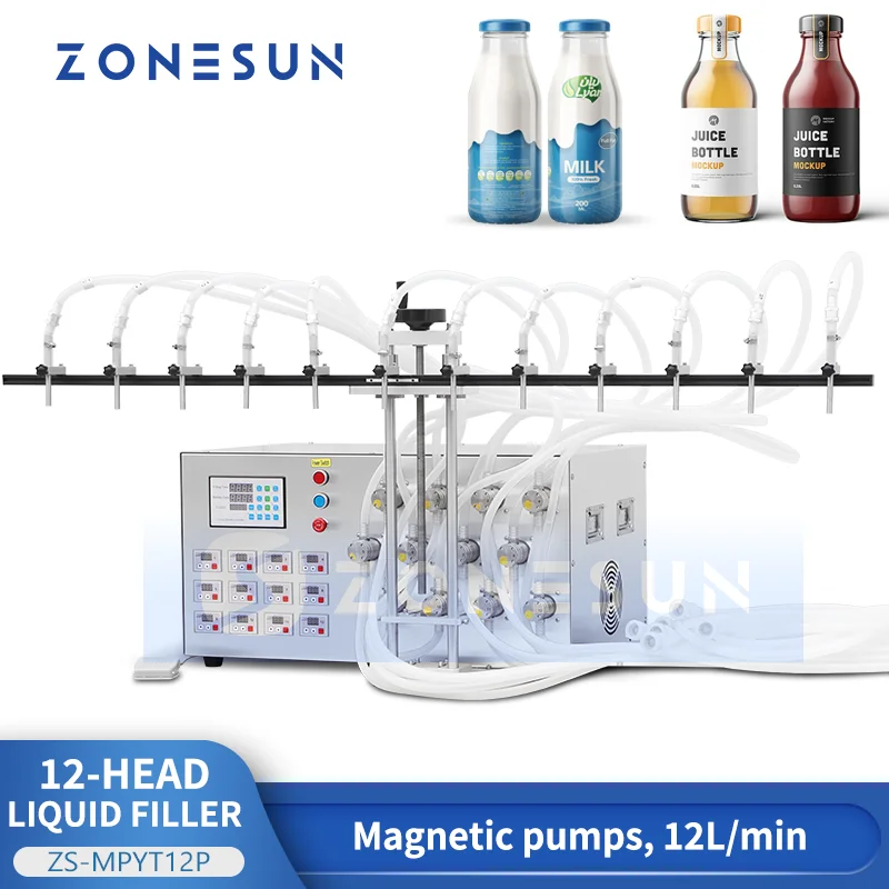 ZONESUN-Máquina De Enchimento De Garrafas Semi Automática, Enchimento De Água De Bomba Magnética, Embalagem Líquida De Bebidas, ZS-MPYT12P