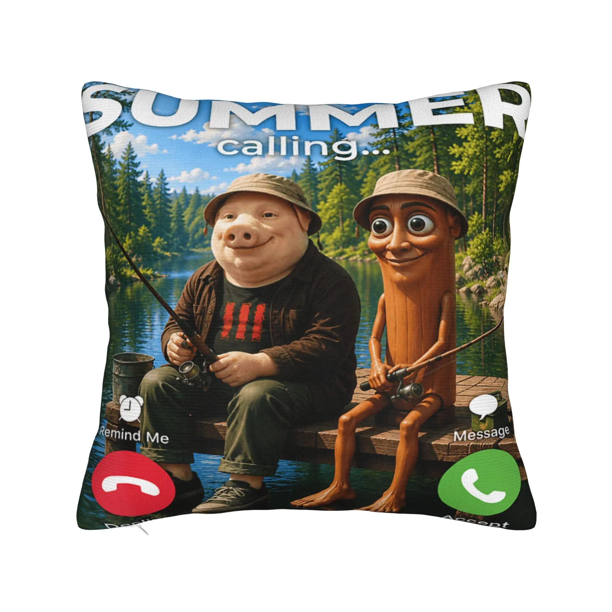 Lake Fishing Trip Buddy Tung Sahur John Pork Summer Calling Pillow Case  Retro Pillow Cover Soft Pillowcases For Sofa Couch Bed