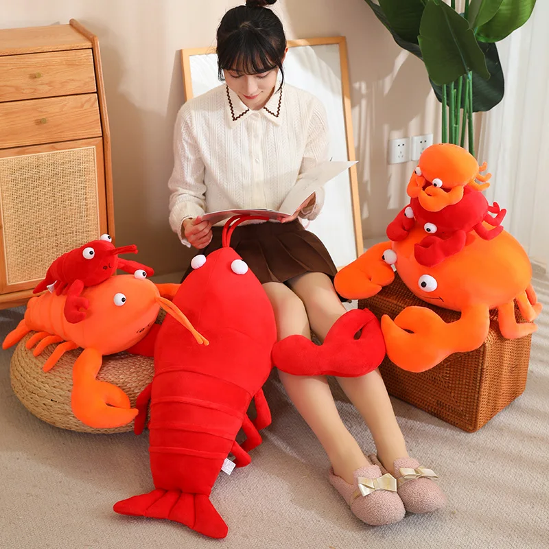 20-80 CM Kawaii Cartoon Simulazione Anime Farcito Grande Aragosta Peluche Simpatico Granchio Peluche Aragosta Cappello Bambola Fatta A Mano