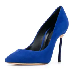 Women Pointed Toe Blade Pumps Metal High Heels Burgundy Blue Suede Stiletto Court Heeled 10cm Pumps Slip-on Office Lady Shoes
