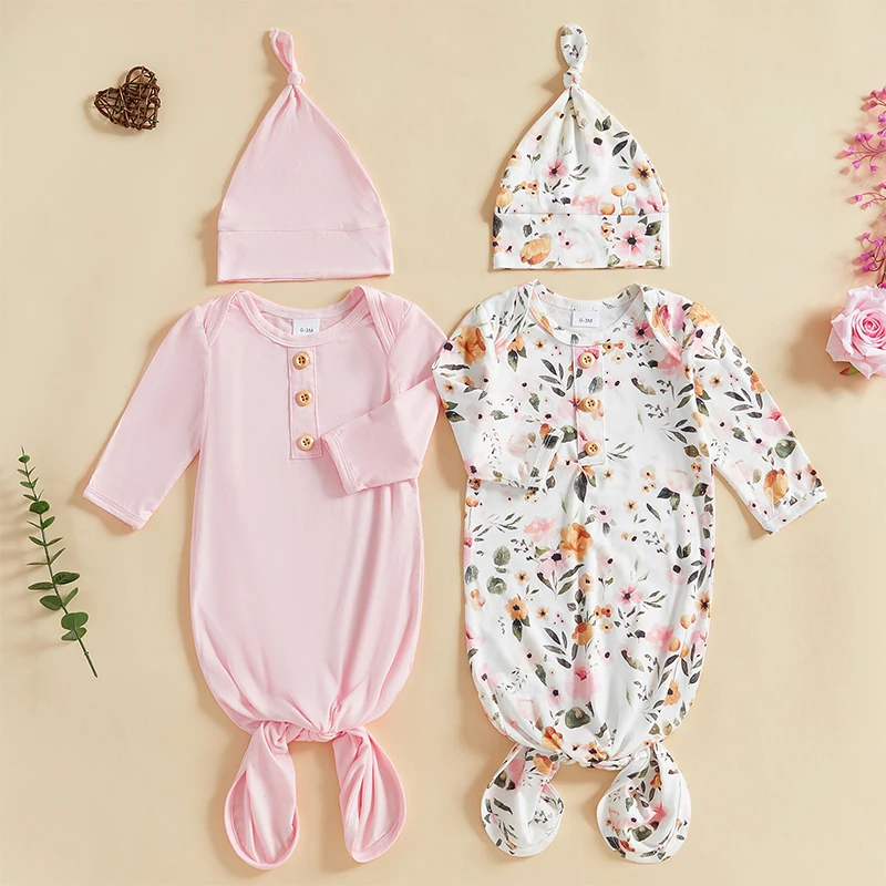 Newborn Gowns Long Sleeve Button Baby Sleep Bag Newborn Clothes Baby Wearable Blanket for Girls Boys