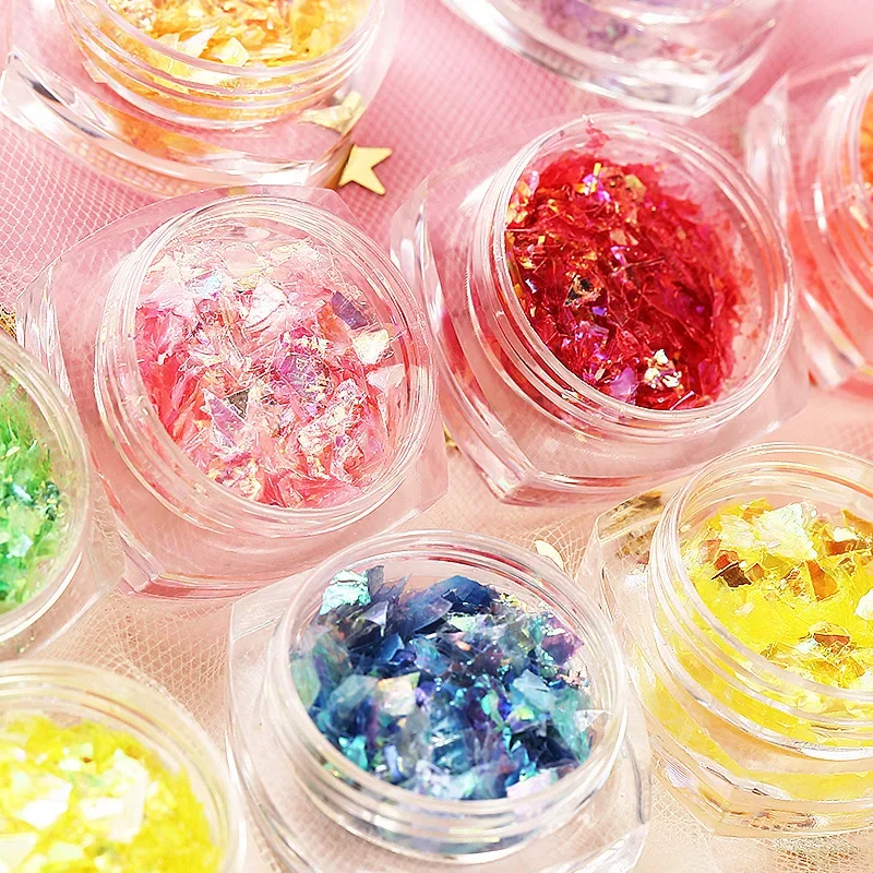 Candy Nail Sequins Glass Paper Aurora AB Color Nail Flakes Stunning Pailliette Sticker Colorful Nail Art Decoration