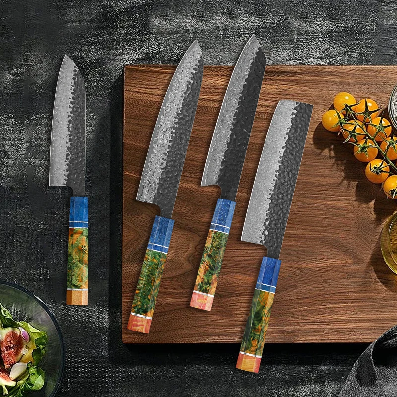 1-4 PCS Damascus Knife Set 67 Layers Handmade Forged Chef Kiritsuke Nakiri Knives Stable Wood Handle Japan Kitchen Knife