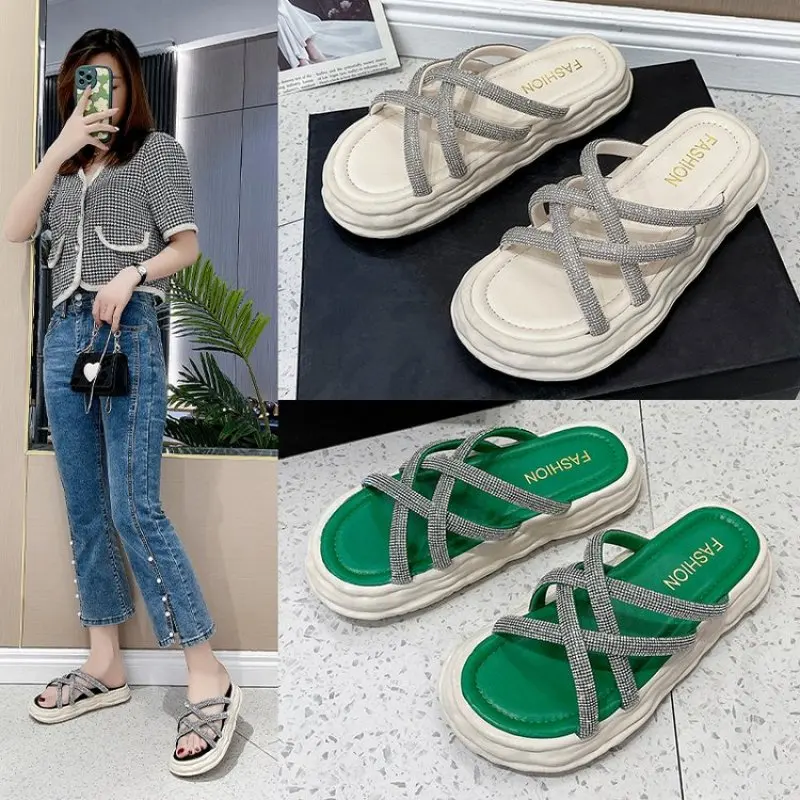 Summer New Candy-colored Platform Sandals Women's Trend Open Toe Cross Slippers Light Casual Beach Slides Ladies Gladiator Shoes