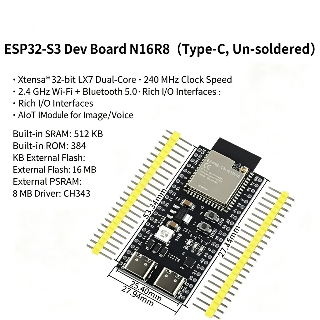 ESP32-S3 Development Board DevKitC-1 N8R2 N16R8 WiFi BT Module 44Pin Type-C USB ESP32-S3 WROOM-1 image 3