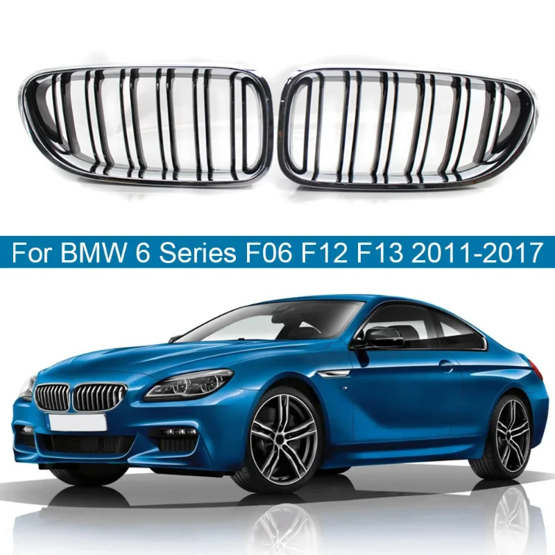 

For BMW 6 Series M6 640i 650i F06 F12 F13 2011-2017 Gloss Silver Car Front Bumper Kidney Grilles Grill Double Slat Replacement