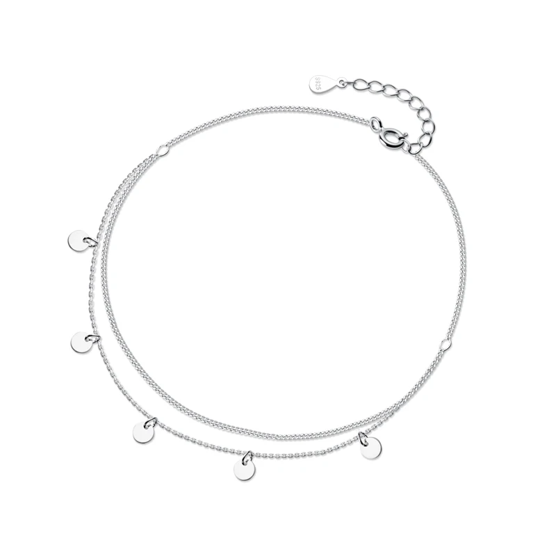Modian Simple Double Layer Link Chain Anklet for Women Real 925 Sterling Silver Geometric Sequins Anklet Fashion Fine Jewelry