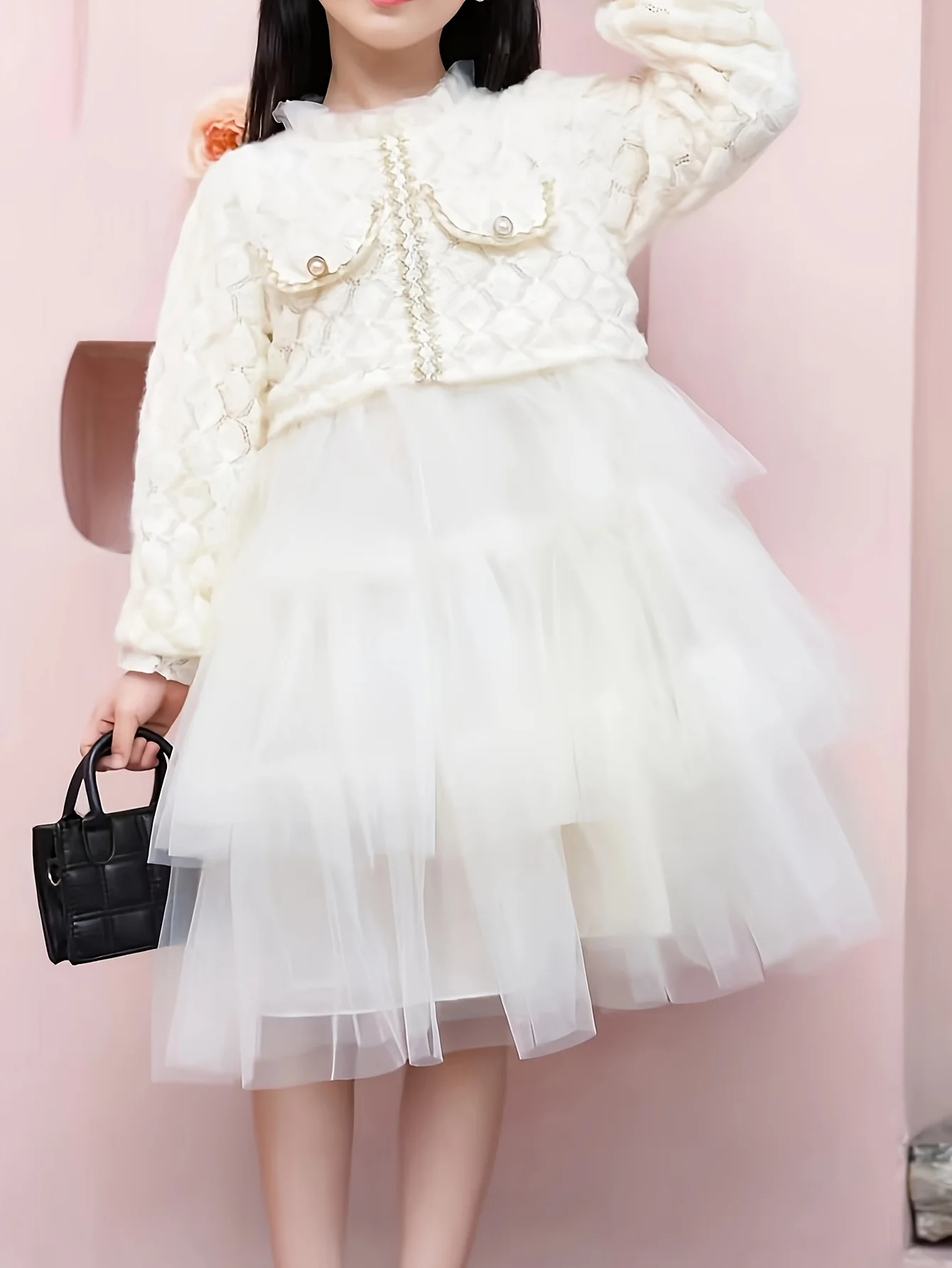 Girls Dress Autumn Winter 2024 New Fashion Kid Princess Dresses Foreign Style Children Solid White Birthday Party Dress