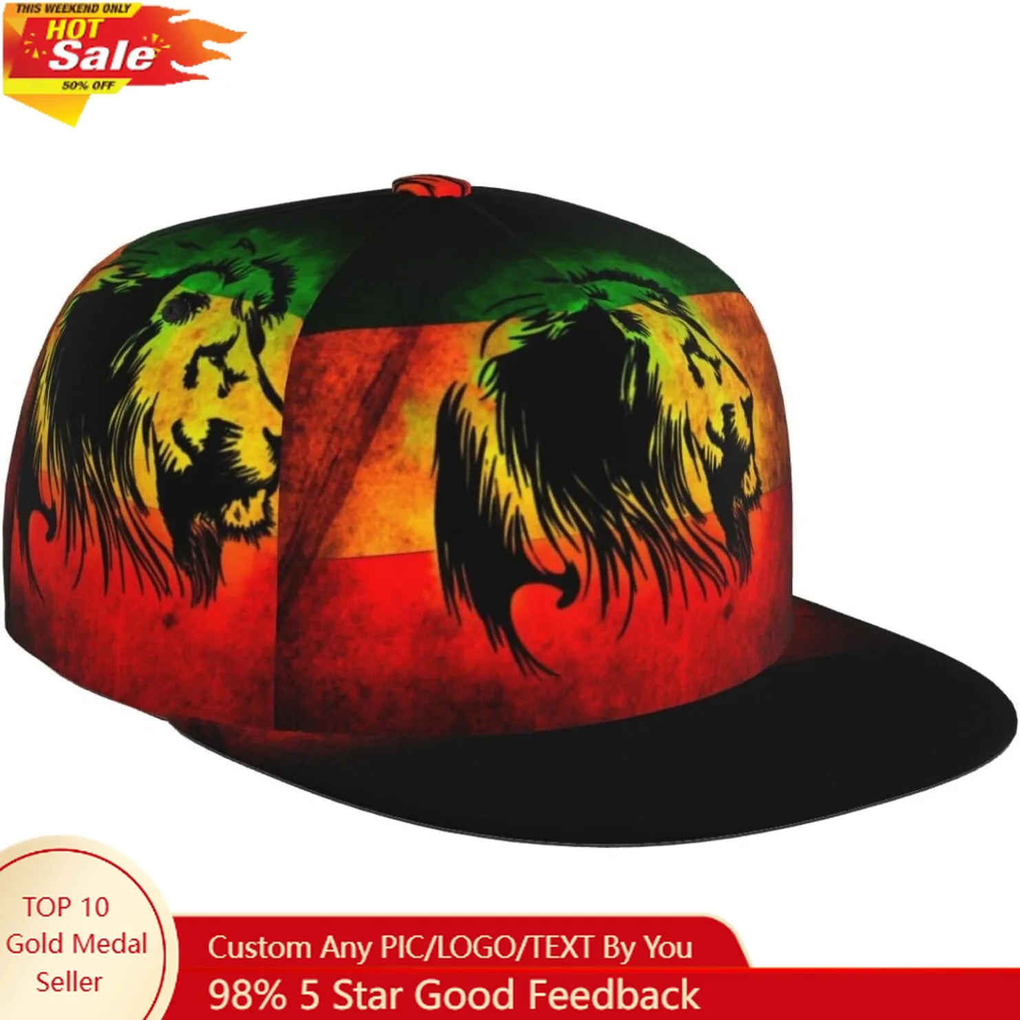 

Jamaican Reggae Rasta Baseball Cap Snapback Flat Bill Hip Hop Hat Adjustable Visor Cap for Men Women