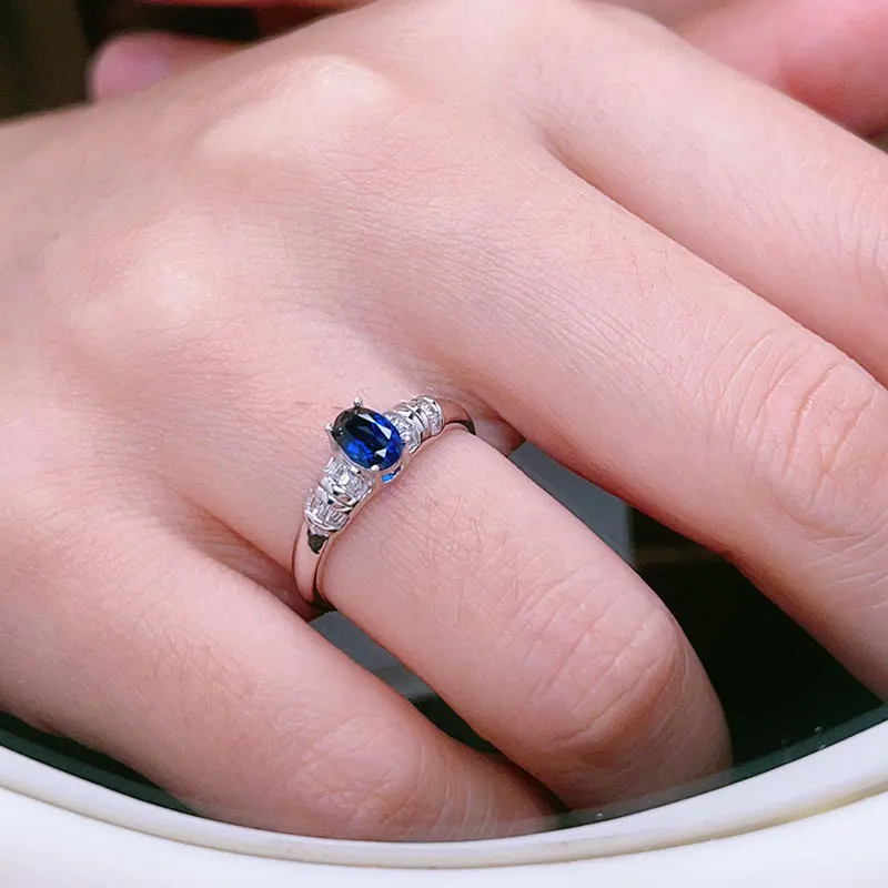 

Кольцо из серебра 925 пробы с искусственным сапфиром и рубином, 4мм*6мм, высококачественное кольцо с лабораторно выращенными кристаллами, 3 слоя, покрытие из 18-каратного золота