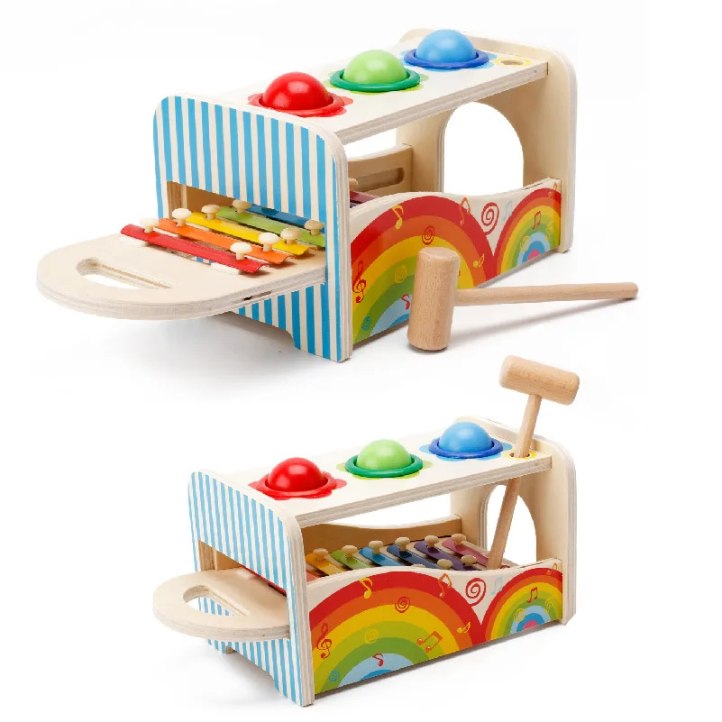 Multifunctional Musical Wooden Toy Pound And Tap Knock Ball With Slide Out Xylophone Interactive Educational Wooden Toys For Kid