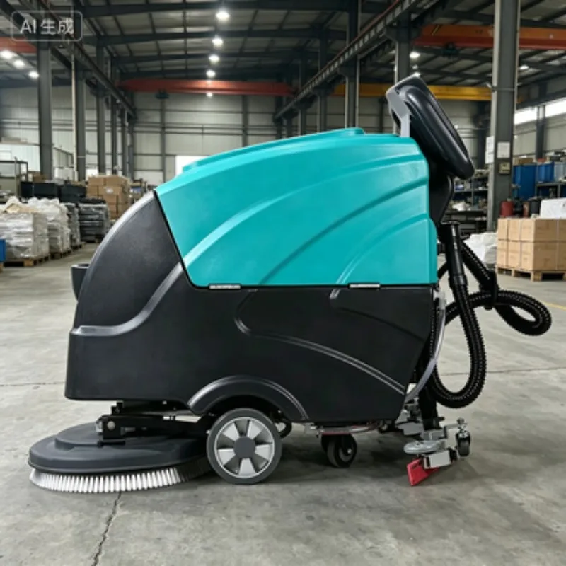 Heavy-Duty Automatic Walk-behind Floor Scrubber with Industrial-Grade Battery Powered System for Removing Oil and Grease