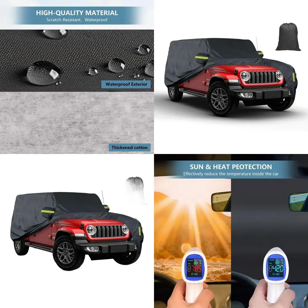 

Custom-Fit Heavy Duty Waterproof Wrangler 4-Door Car Cover, 2006-2025 JK JL Unlimited, All-Weather Protection with Door Zipper
