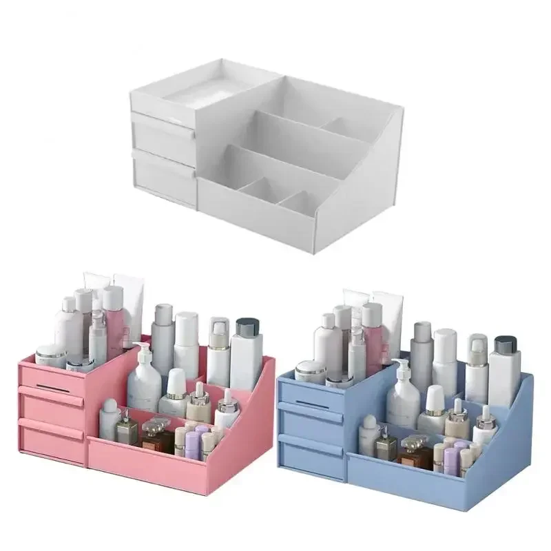 Large Capacity Cosmetic Makeup Organizer Drawers Plastic Bathroom Skincare Storage Box Brush Lipstick Holder Organizers Storage