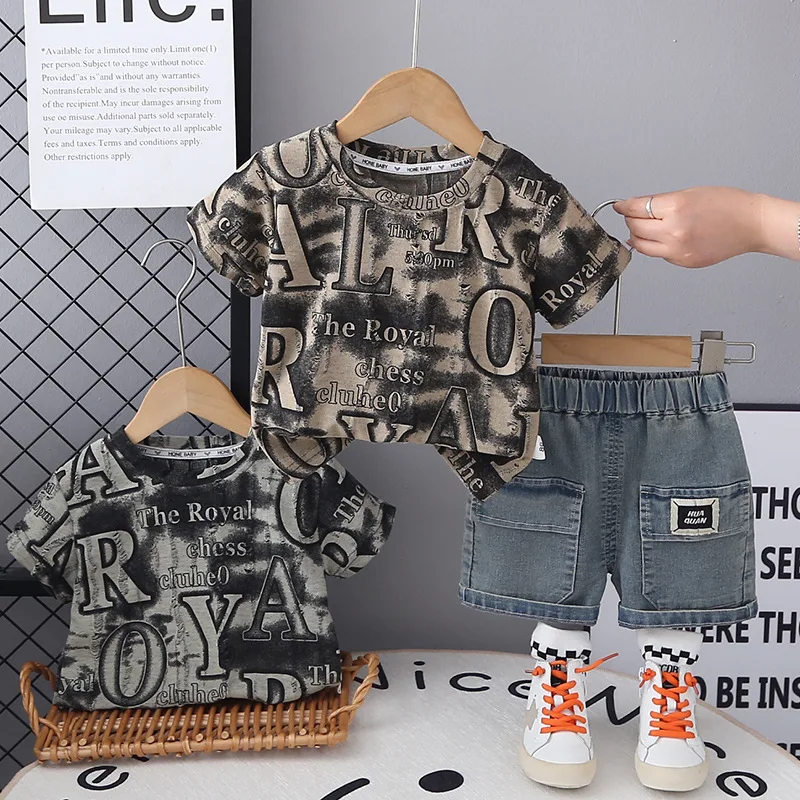 

Boys Clothes Sets Summer 2026 Children Fashion T-shirts Denim Shorts 2pcs Sports Suit For Baby Boy Tracksuits Kids Outfits 4 5Y
