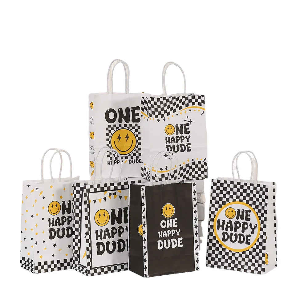 

LPZHI, 10/24 Pcs “ONE HAPPY DUDE” Gift Paper Tote Bags For Birthday Party Supplies Reusable Packing Candy Cake Goodies