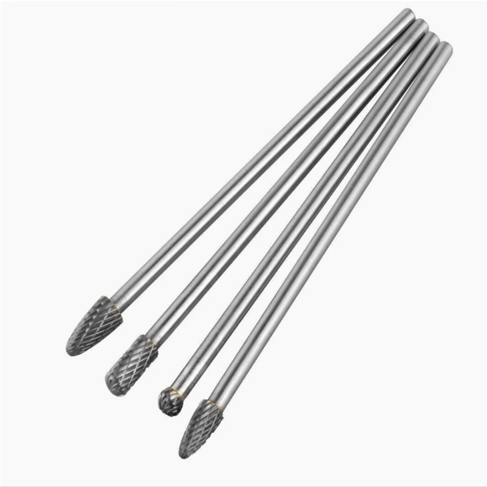 Kit di strumenti per sbavature rotanti da 4 pezzi Set di frese rotanti in carburo di tungsteno a doppio taglio con gambo da 1/4 "per la lavorazione del legno fai da te foratura per intaglio del metallo