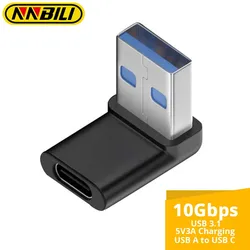 NNBILI Right Angle USB Adapter 90 Degree Up and Down Angle USB 3.0 Male to Type C Female Connector for Laptop Tablet and Phones