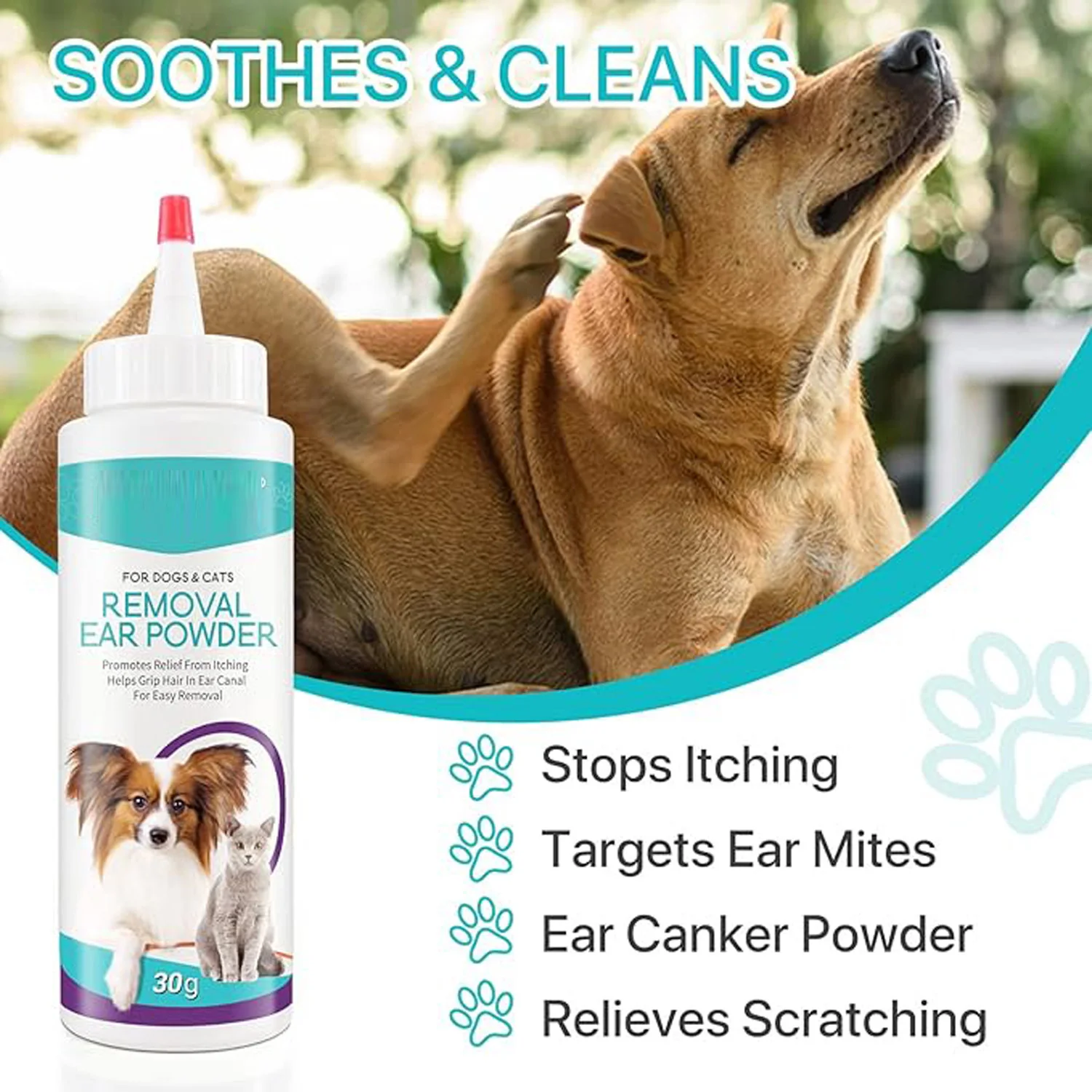 Dog Ear Cleaner 30g - Removal Ear Powder for Pets,Dog Ear Infection Treatment,Supports Infection Prone Ears, Ear Odor in Pets