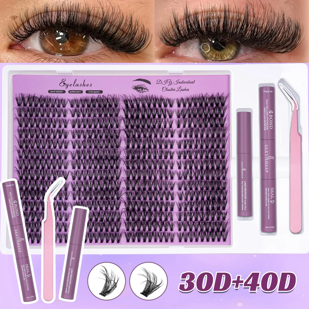 DIY Wimpern-Cluster-Set, Wispy-Wimpernverlängerungen, Natürliches Volumen, Einzelwimpern-Set mit Kleber, Fixiermittel, Entferner und Pinzette – Detail 11
