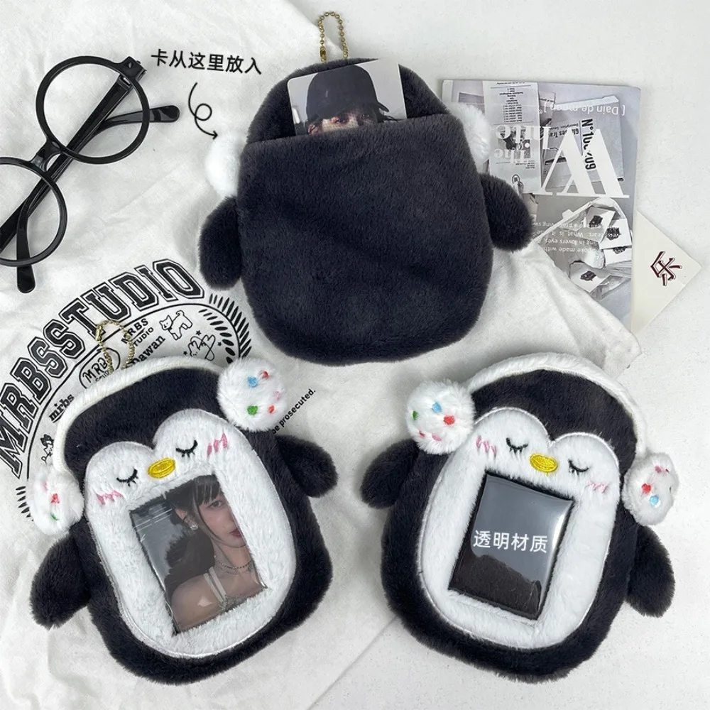 New Cute Penguin Card Protector Cartoon PVC Plush Photocard Holder Slide Cover Card Bag ID Protection Set Plush Card Holder