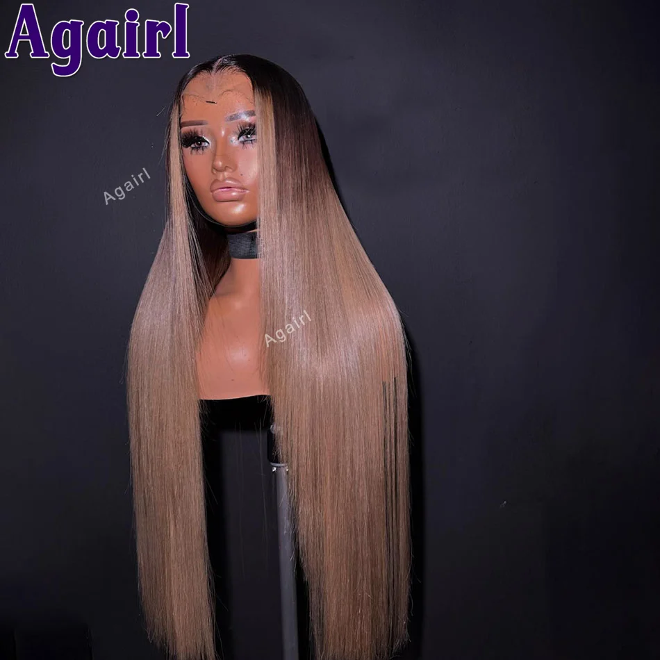 30 32Inch Ombre Ash Blonde Straight Wig Human Hair 13x4 13x6 Colored Lace Frontal Wig Transparent 6X4 Lace Closure Wig For Women