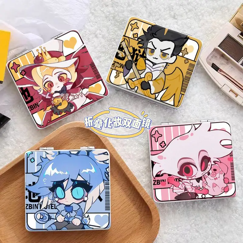 Spot Stock Espejo pequeño plegable - Hazbin Hotel Alastor Lucifer Mini espejo de tocador cuadrado portátil de doble cara