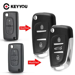 KEYYOU-carcasa de llave remota de coche, 2/3 botones modificados para Peugeot 207, 307, 407, 408, Citroen C4, C2, Filp, CE0536, funda HU83/VA2 Blade