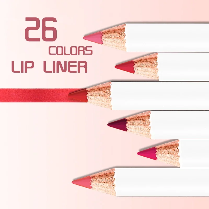 26color White Boxes Waterproof Pigment No-fading Lipliner Private Label Custom Bulk Lip Pencil Cosmetic Makeup All Lips Tint