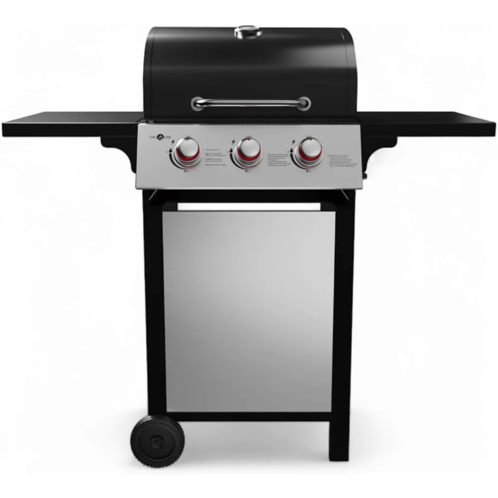 

Stainless Steel Outdoor Cabinet Gas Grill with 3 Burners and Wheels, High-Temperature Paint Coating