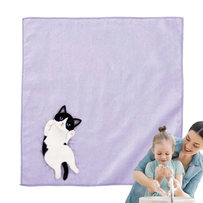 Cute Cat Pattern Pocket Hand Towel for Kids