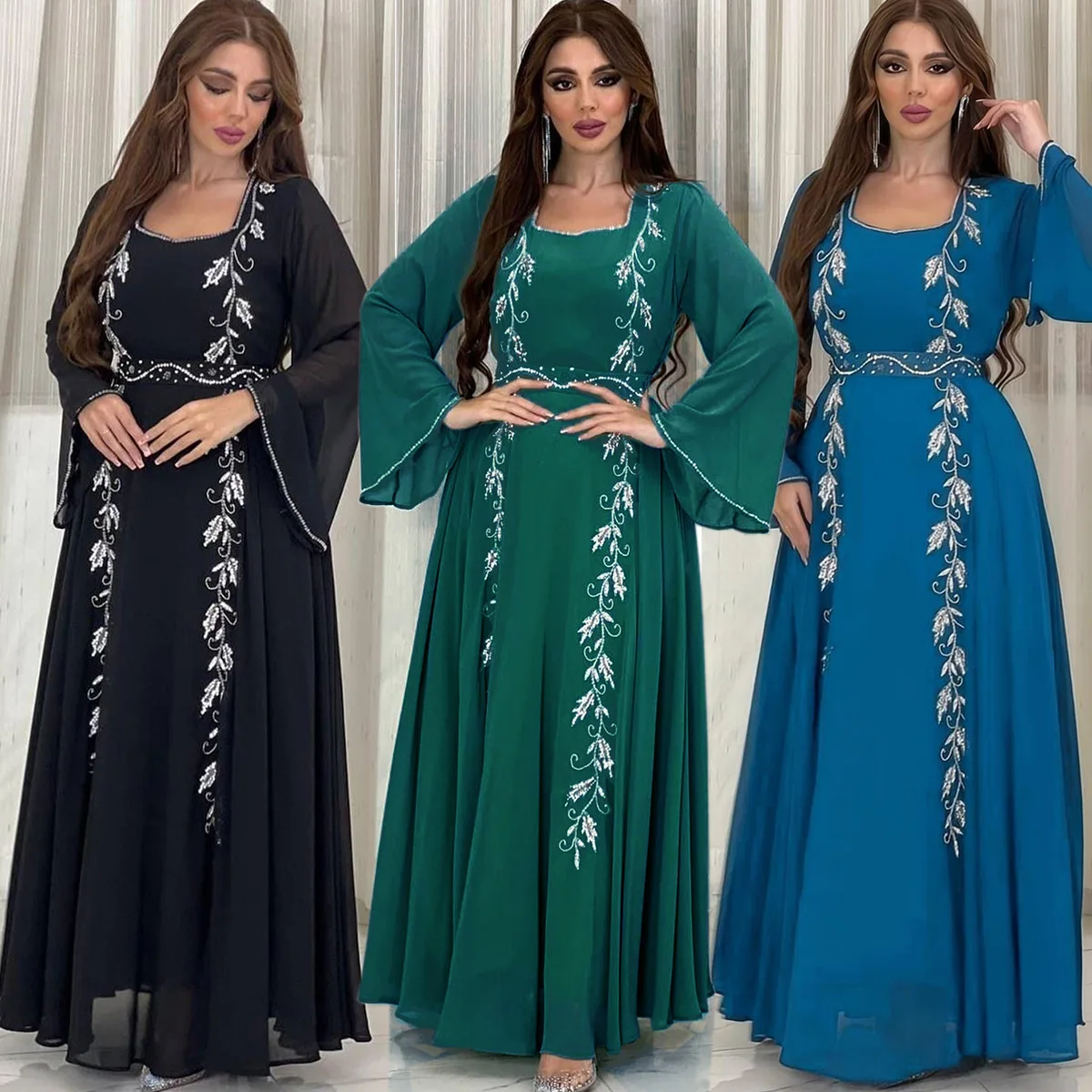 

Middle East Eid al-Arab Arab Dubai Embroidered Muslim Dress Full Sleeve Modes Party Dresses Vestidos Abaya Turkey Caftan Ramadan