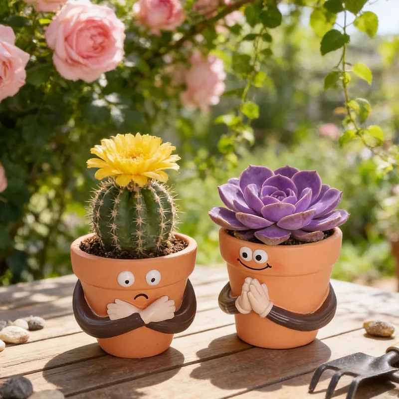 Resin Cartoon Human Face Flower Pot Ornaments Outdoor Courtyard Balcony Animal Succulent Plant Bonsai Pot Garden Decoration