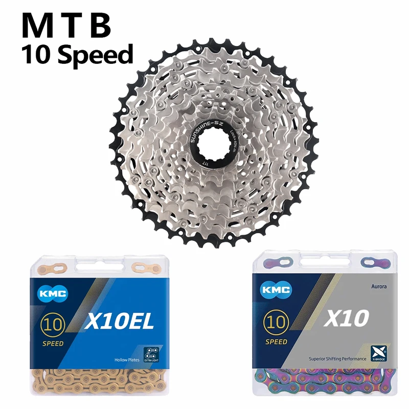 

10 Speed Bike Kit MTB Bike Cassette 10S 11-32/40/42/46/50T Freewheel Sprocket CN-HG54 X10 Gole/Silver Chain 10S HG K7 Groupset