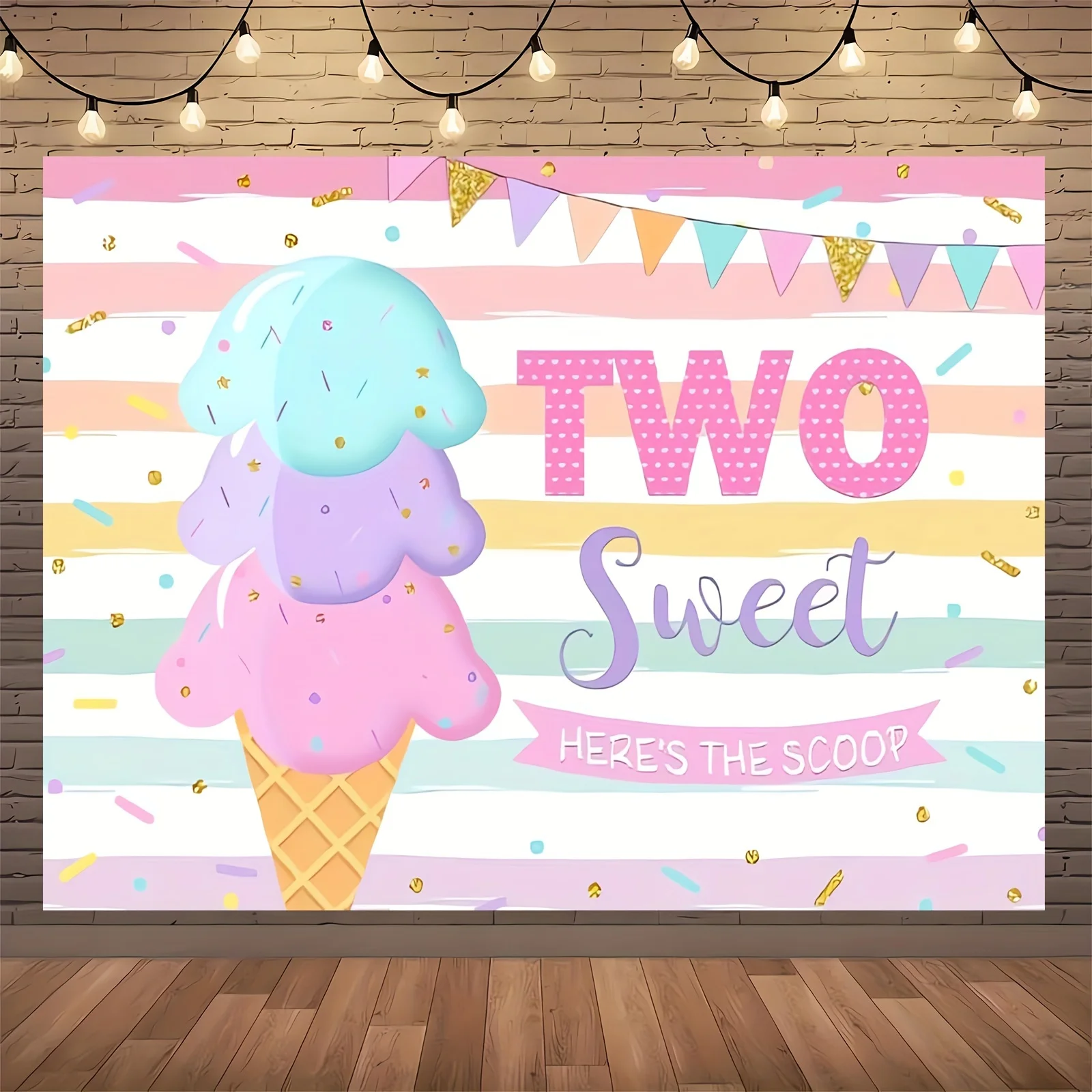 1 person, photography background, Ice cream photography studio background Two Sweet Princess birthdays are exclusive banners