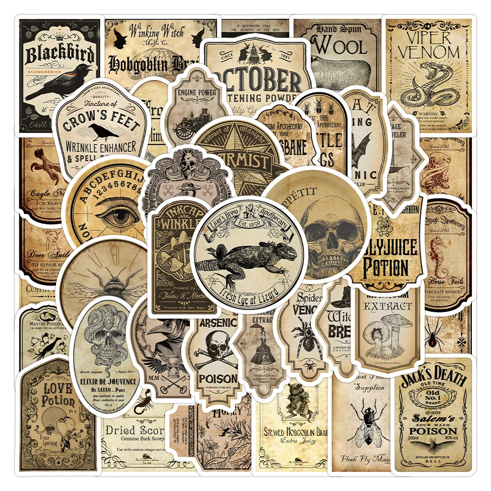 10/30/50PCS Retro Magic Potion Bottle Label Stickers Vintage Decoration Decals Graffiti Motorcycle Laptop Car Cool Sticker Toy