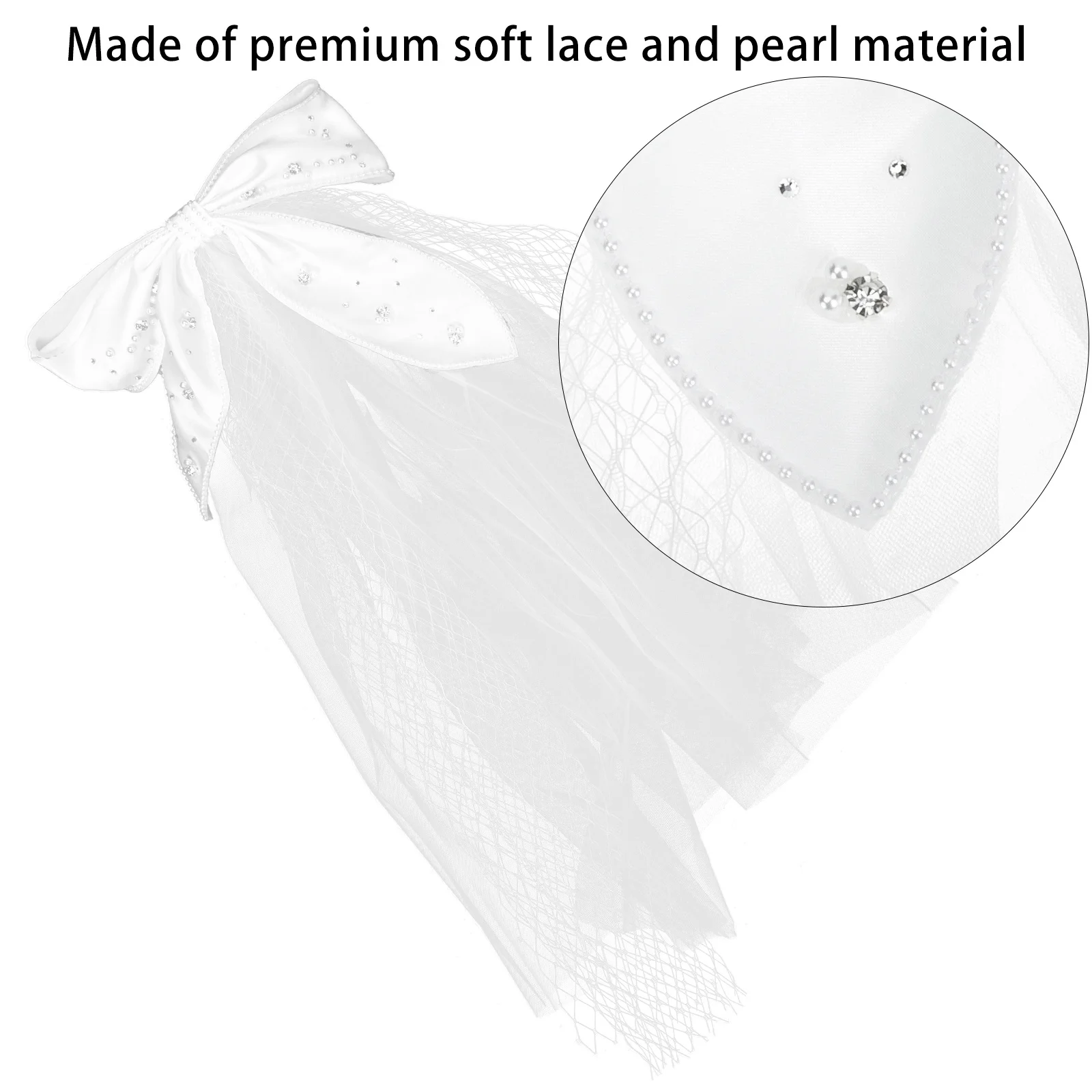 

Bridal Wedding Veil Department Lace Pearl Short White Reusable Elegant Smooth Design Shoulder Length Bridal Accessories