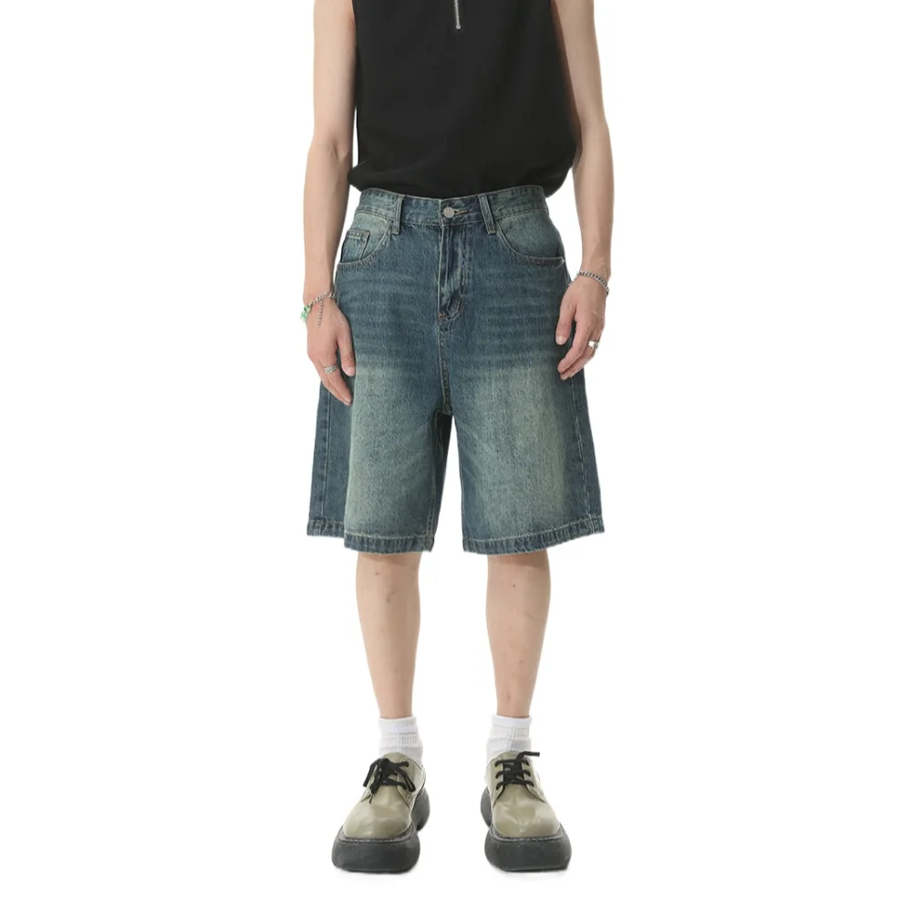 

Повседневные джинсовые шорты, мужские свободные мешковатые короткие джинсы с высокой талией, уличная одежда, джинсовые брюки до колена, унисекс