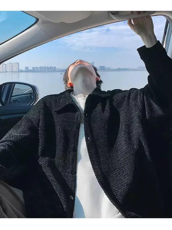 

Men's Autumn Winter Fce Lined Loose Thi Long Sve Jaet Large Size Open Cardigan Sli Casual Outerwear for Men