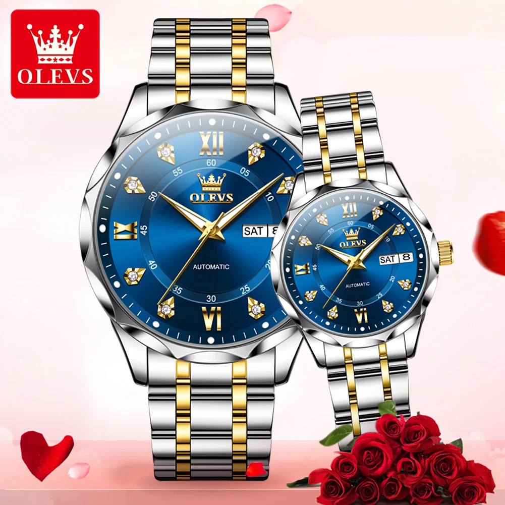 

OLEVS 6727 Couple Watch Mens Watch Automatic Mechanical Watch Multifunctional Date Week Moon For Men Waterproof Luminous Box