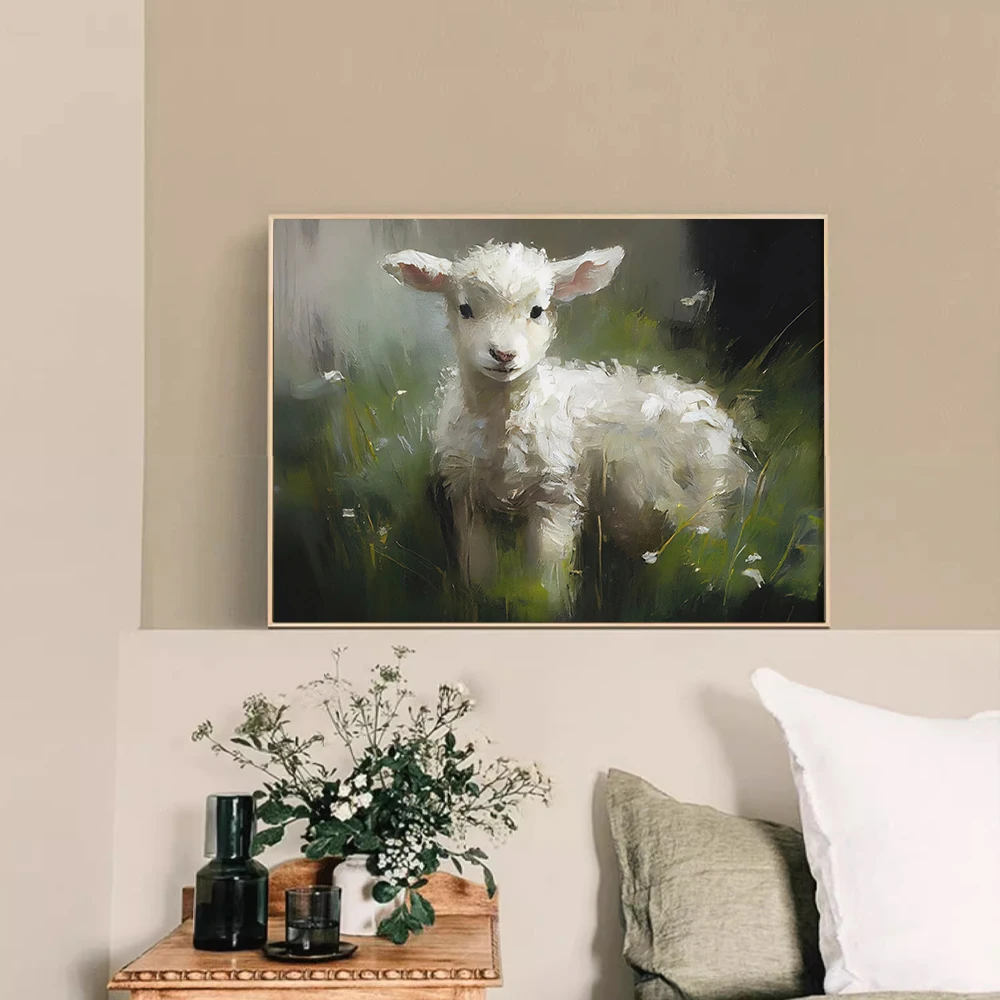 Canvas Printing Painting, Cute Lamb Pattern, Modern Niche Style, Living Room Dining Room Porch Bedroom Desktop Home Decoration