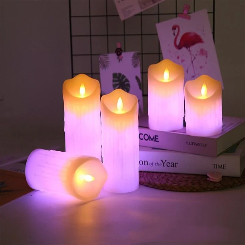 

Remote Controlled Flameless RGB LED Candle dipped wax Mul-ticolor Paraffin Wax Battery Operated Electric LED Candles party DECO