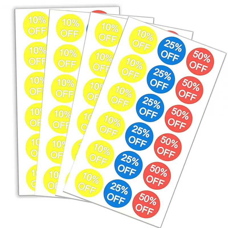 

20 0 pieces.Custom.0.75 Inch Adhesive Vinyl PVC Label Stickers Discount 10% 25% 50% off Percent Letters Custom Retail Sto