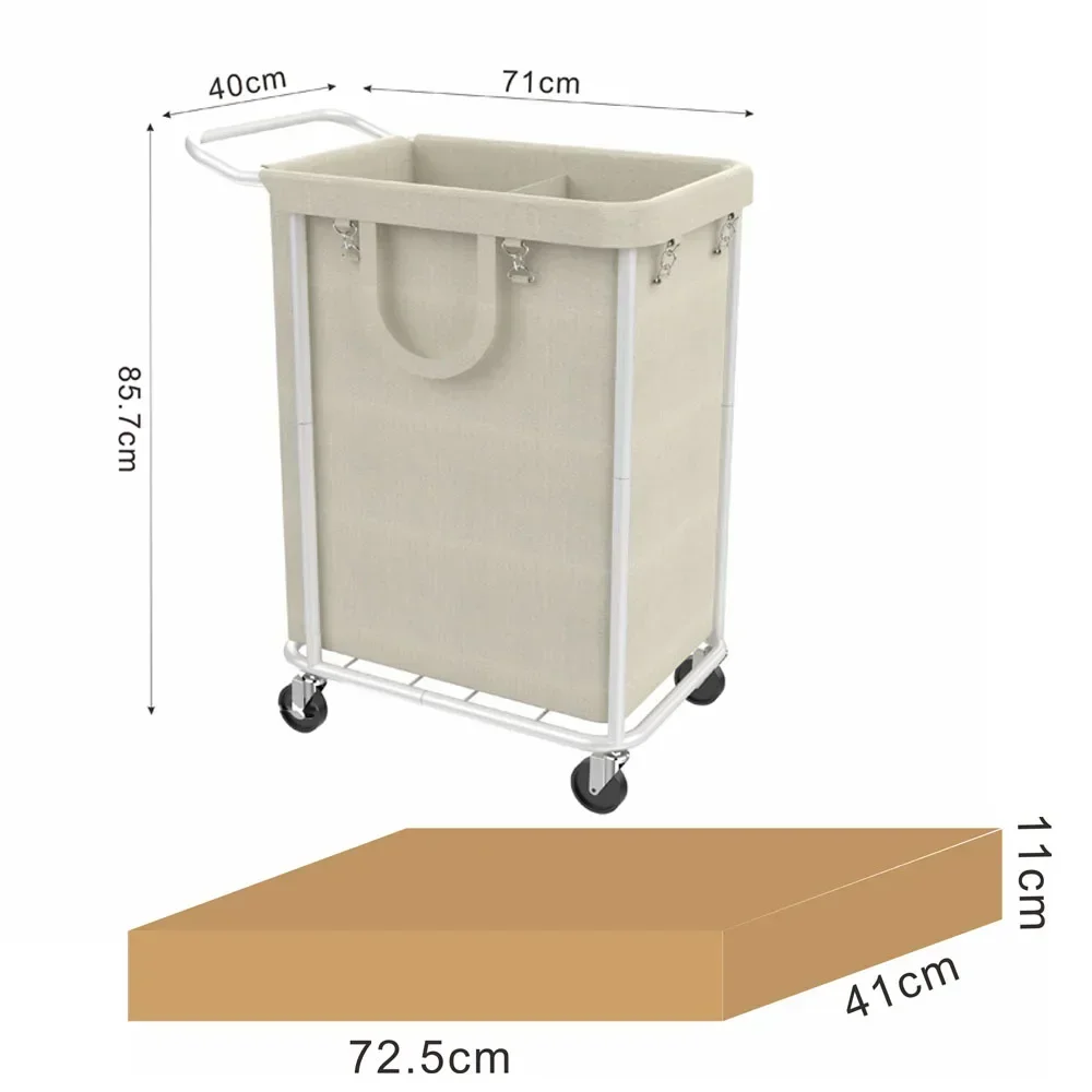 140L Heavy Duty Rolling รถเข็นซักผ้า 2 Hamper ซักรีด Sorter Handle ตะกร้าซักผ้า Organizer พร้อมโครงเหล็กและกระเป๋าแบบถอดได้