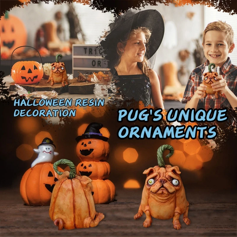 Halloween Zombie Pumpkins Dog Doll Ornaments Exquisite Resin Mini Pekingese Statue Indoor Outdoor Garden Patio Yard Lawn Decor